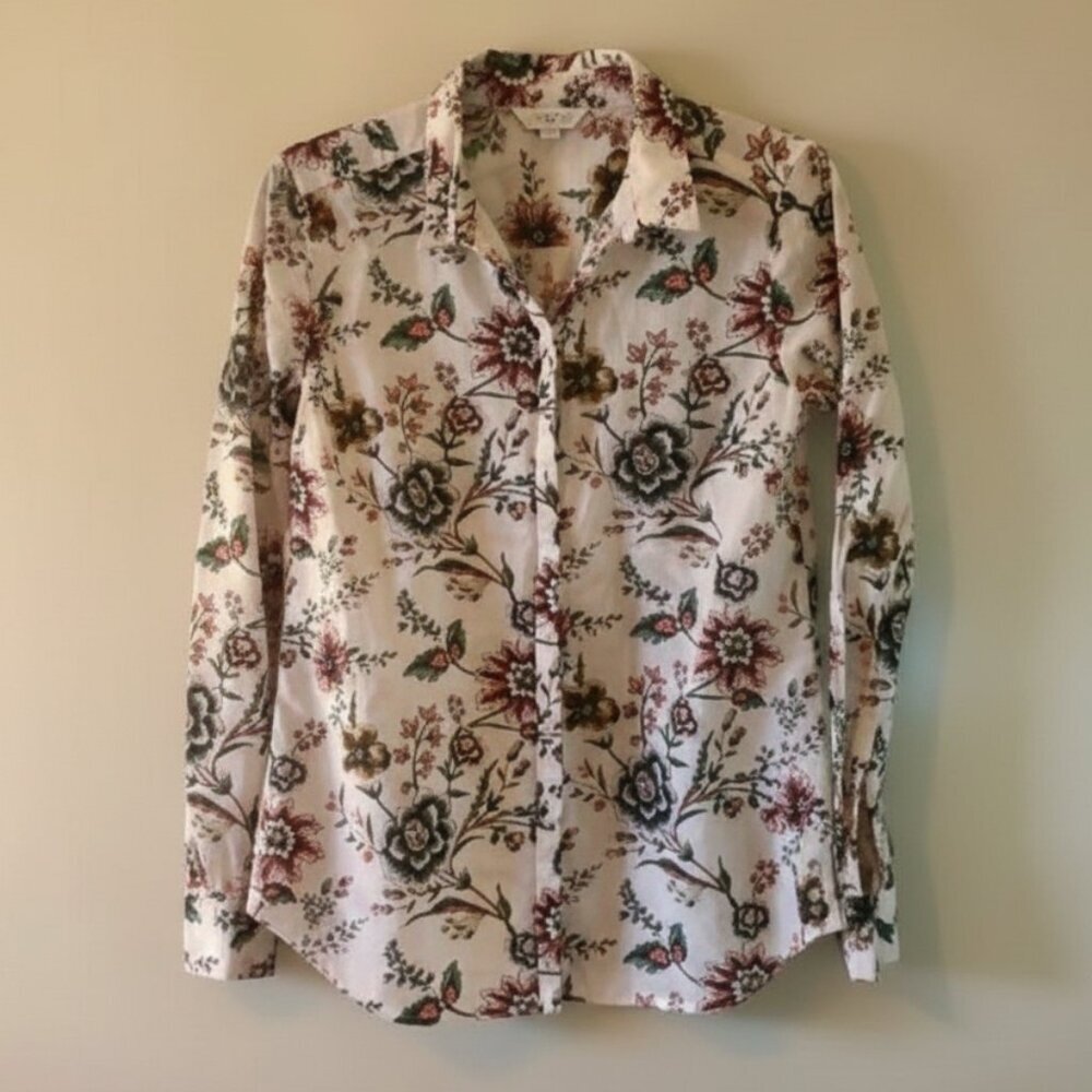 Loft Silk Linen Blend Floral Design Blouse s NWOT